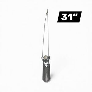 Silver Tassel Pendant Necklace – 31” Modern Boho Statement Piece